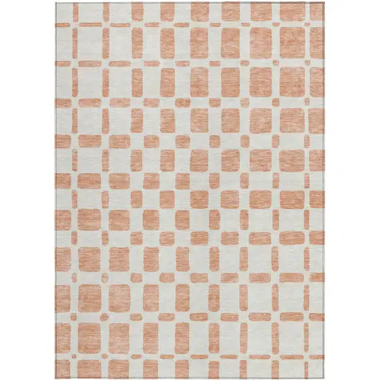 Peach And Beige Geometric Washable Indoor Outdoor Area Rug Photo 8