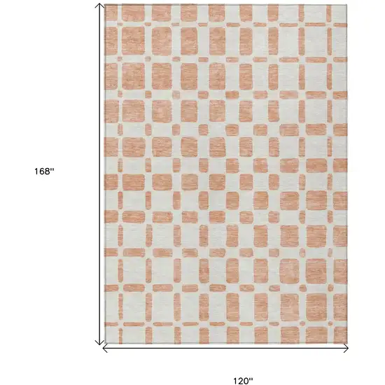 Peach And Beige Geometric Washable Indoor Outdoor Area Rug Photo 3