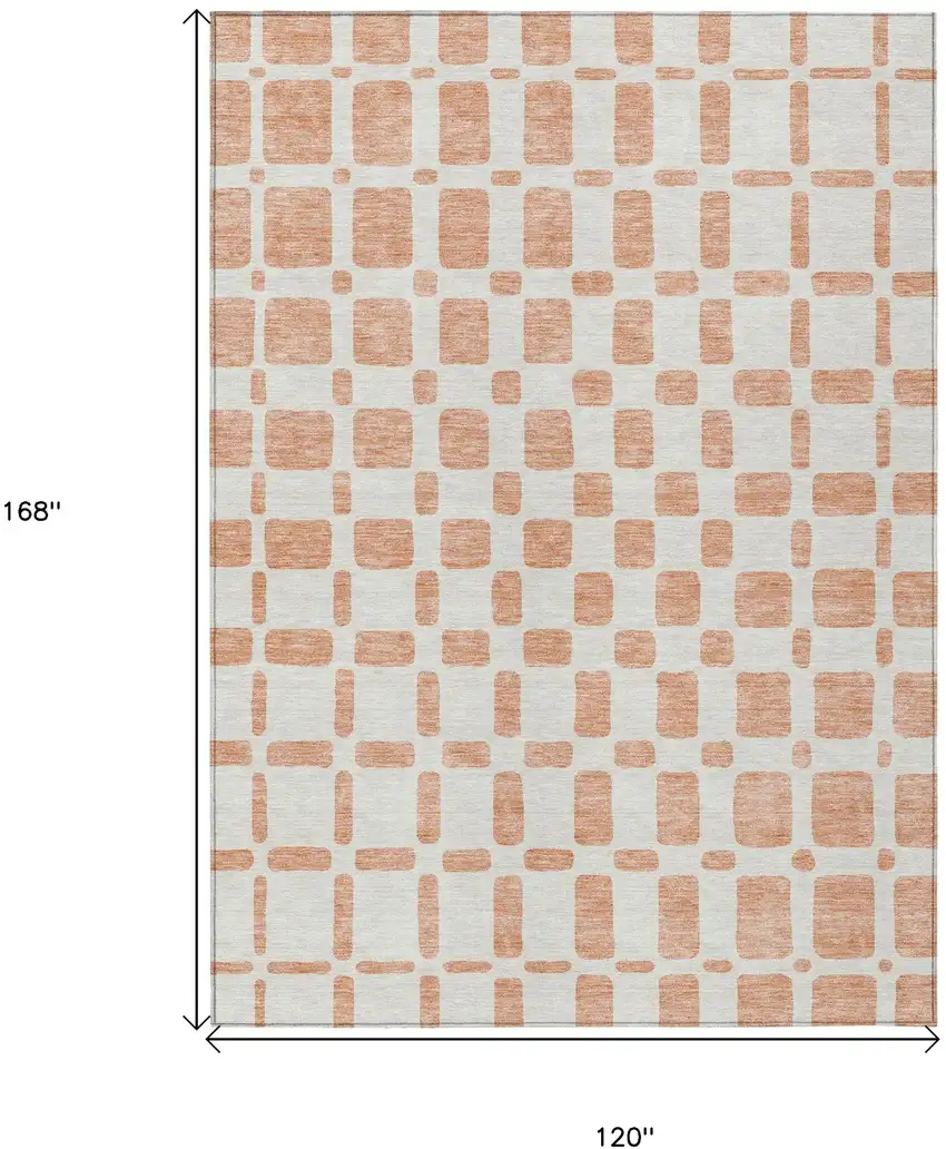 Peach And Beige Geometric Washable Indoor Outdoor Area Rug Photo 3