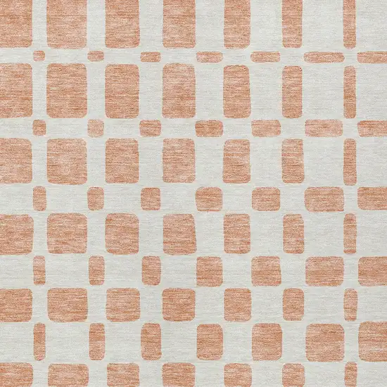 Peach And Beige Geometric Washable Indoor Outdoor Area Rug Photo 7