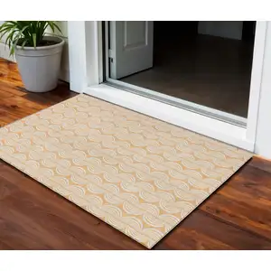 Photo of Peach And Beige Ogee Washable Indoor Outdoor Area Rug