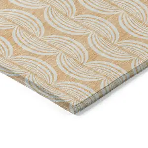 Photo of Peach And Beige Ogee Washable Indoor Outdoor Area Rug