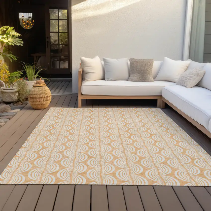 Peach And Beige Ogee Washable Indoor Outdoor Area Rug Photo 9