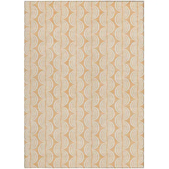 Peach And Beige Ogee Washable Indoor Outdoor Area Rug Photo 6
