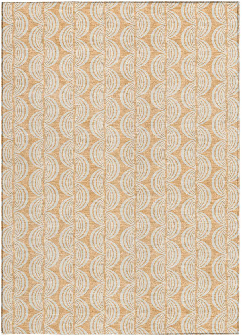 Peach And Beige Ogee Washable Indoor Outdoor Area Rug Photo 6