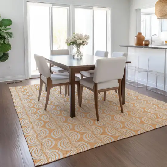 Peach And Beige Ogee Washable Indoor Outdoor Area Rug Photo 9