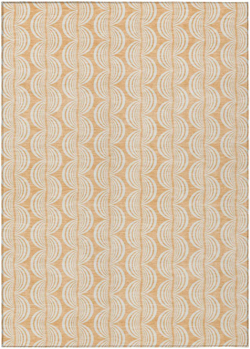Peach And Beige Ogee Washable Indoor Outdoor Area Rug Photo 2