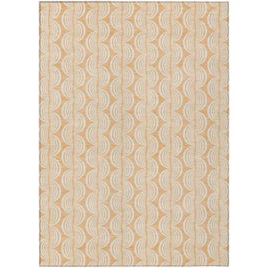 Peach And Beige Ogee Washable Indoor Outdoor Area Rug Photo 2