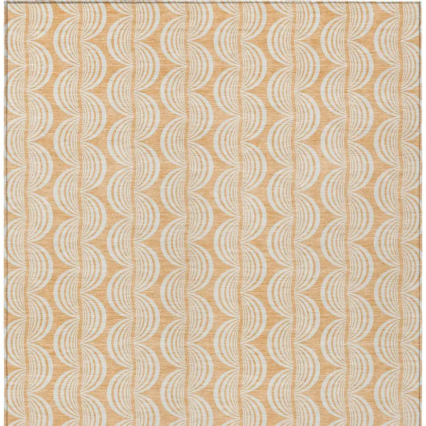 Peach And Beige Ogee Washable Indoor Outdoor Area Rug Photo 5