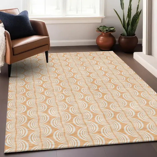 Peach And Beige Ogee Washable Indoor Outdoor Area Rug Photo 8