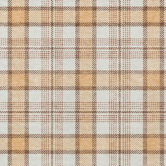 Peach And Beige Plaid Washable Indoor Outdoor Area Rug Photo 4