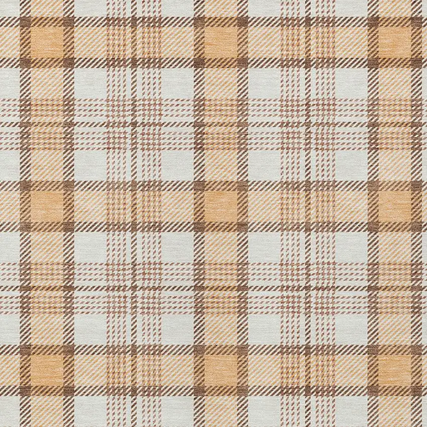 Peach And Beige Plaid Washable Indoor Outdoor Area Rug Photo 4
