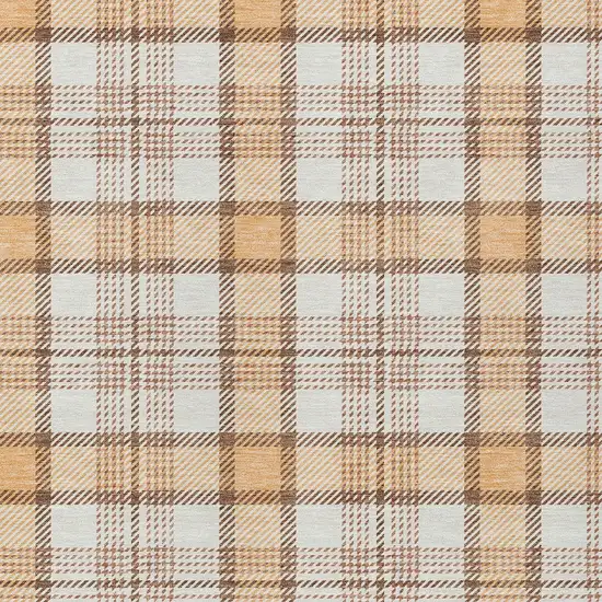 Peach And Beige Plaid Washable Indoor Outdoor Area Rug Photo 4