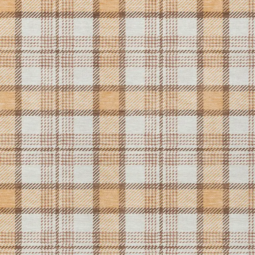 Peach And Beige Plaid Washable Indoor Outdoor Area Rug Photo 4