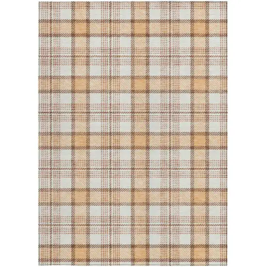 Peach And Beige Plaid Washable Indoor Outdoor Area Rug Photo 4