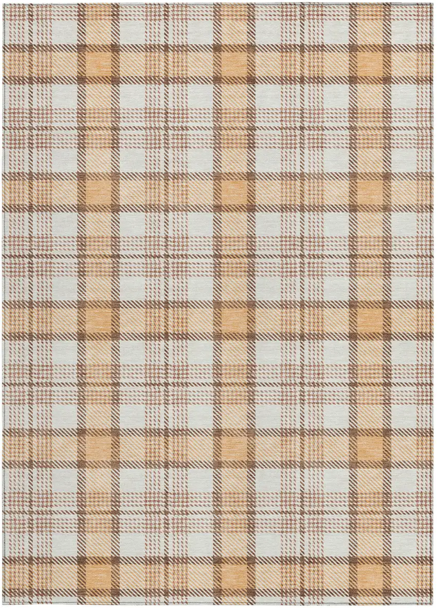 Peach And Beige Plaid Washable Indoor Outdoor Area Rug Photo 4