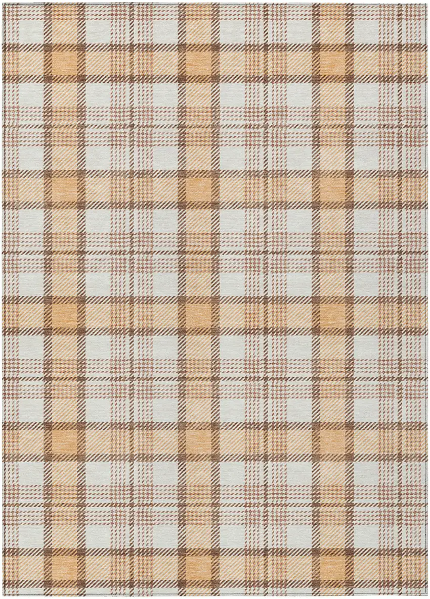 Peach And Beige Plaid Washable Indoor Outdoor Area Rug Photo 2