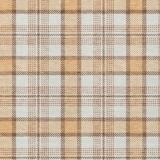 Peach And Beige Plaid Washable Indoor Outdoor Area Rug Photo 4