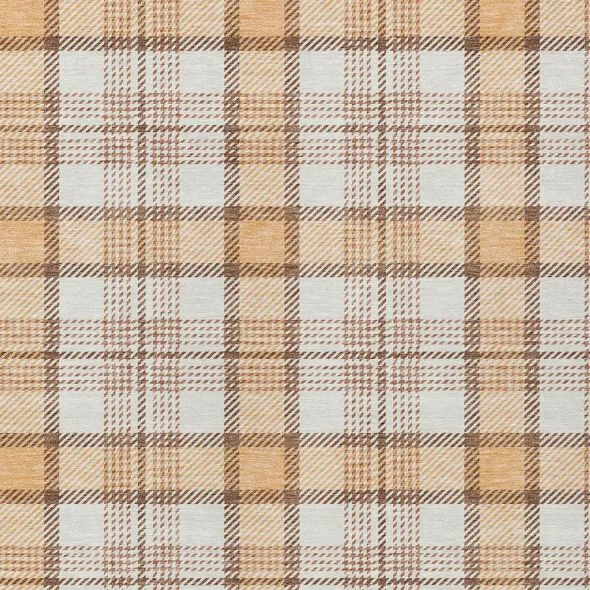 Peach And Beige Plaid Washable Indoor Outdoor Area Rug Photo 4