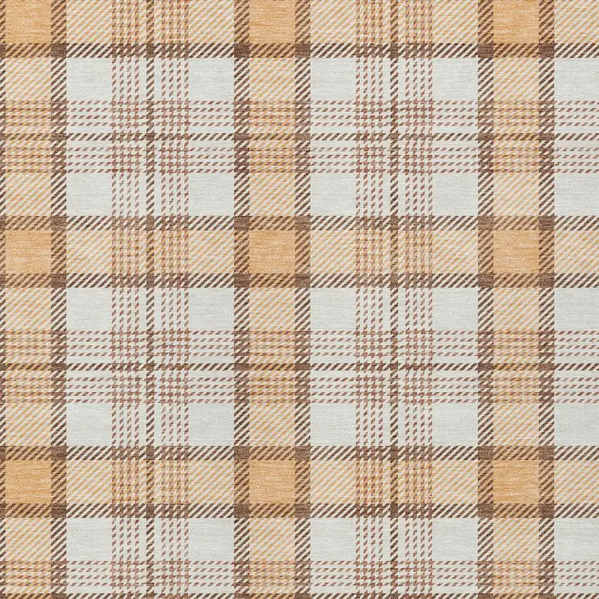 Peach And Beige Plaid Washable Indoor Outdoor Area Rug Photo 4