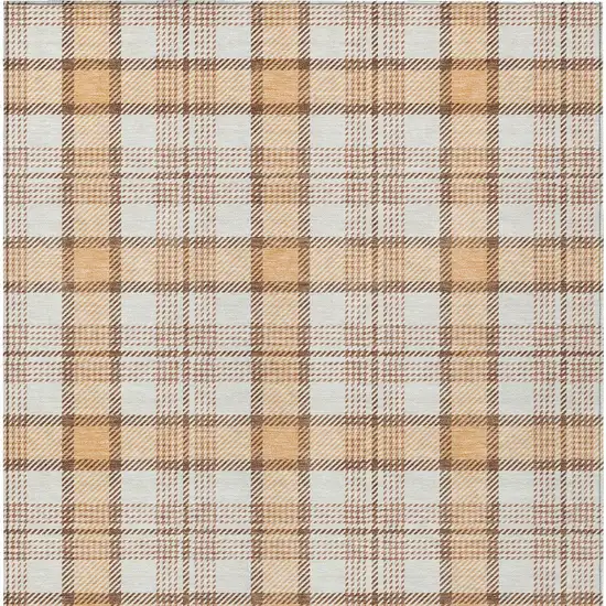 Peach And Beige Plaid Washable Indoor Outdoor Area Rug Photo 5