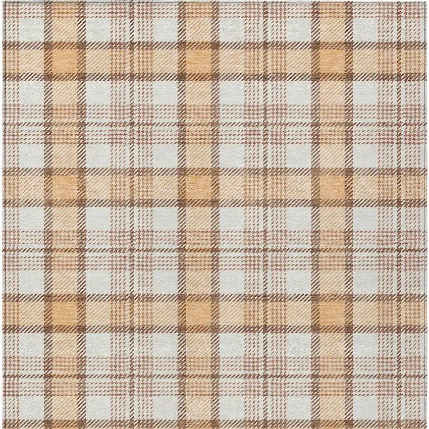 Peach And Beige Plaid Washable Indoor Outdoor Area Rug Photo 5
