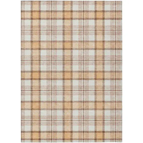 Peach And Beige Plaid Washable Indoor Outdoor Area Rug Photo 2
