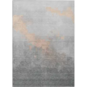 Photo of Peach And Charcoal Abstract Washable Indoor Outdoor Area Rug