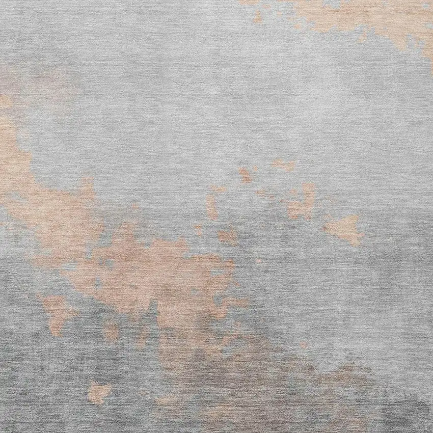 Peach And Charcoal Abstract Washable Indoor Outdoor Area Rug Photo 4