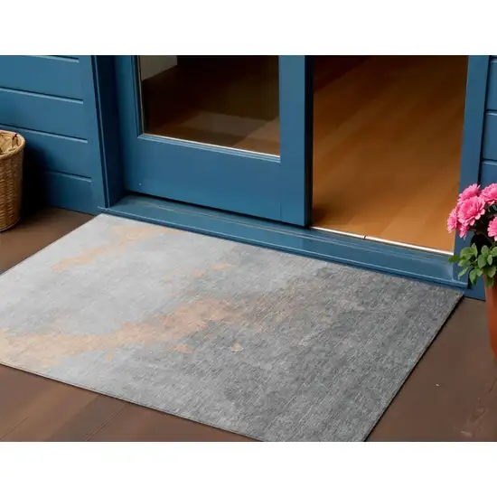 Peach And Charcoal Abstract Washable Indoor Outdoor Area Rug Photo 2