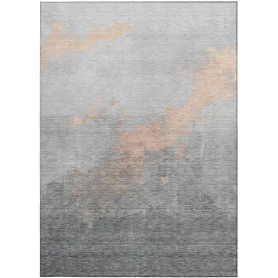 Peach And Charcoal Abstract Washable Indoor Outdoor Area Rug Photo 3