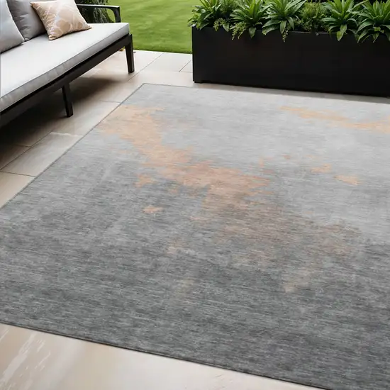 Peach And Charcoal Abstract Washable Indoor Outdoor Area Rug Photo 2