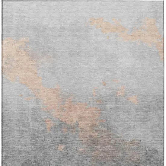 Peach And Charcoal Abstract Washable Indoor Outdoor Area Rug Photo 4