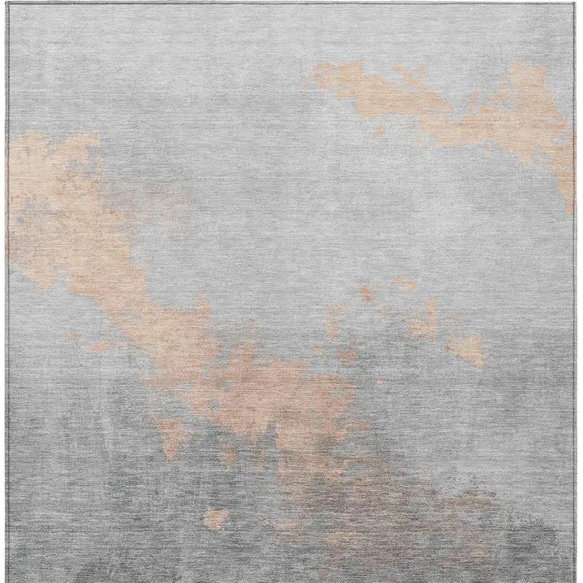 Peach And Charcoal Abstract Washable Indoor Outdoor Area Rug Photo 4