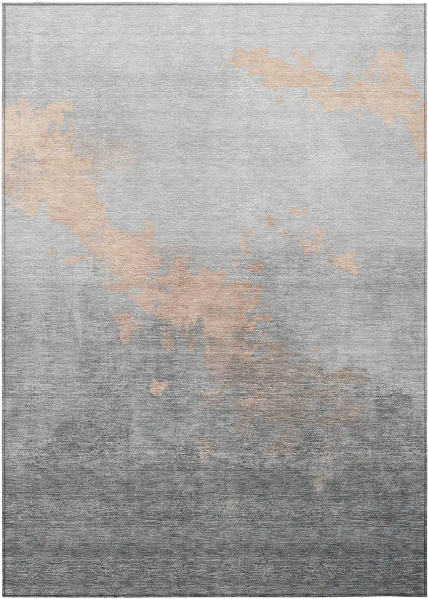 Peach And Charcoal Abstract Washable Indoor Outdoor Area Rug Photo 1
