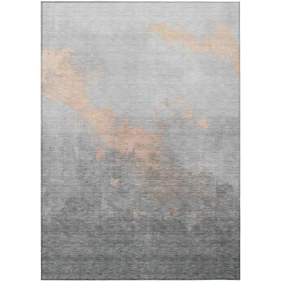 Peach And Charcoal Abstract Washable Indoor Outdoor Area Rug Photo 1