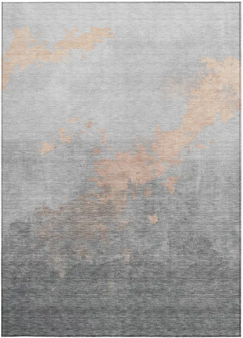 Peach And Charcoal Abstract Washable Indoor Outdoor Area Rug Photo 3