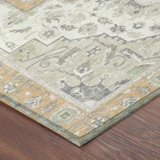 Peach And Gold Oriental Washable Indoor Outdoor Area Rug Photo 6