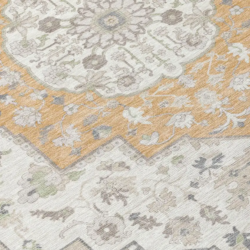Peach And Gold Oriental Washable Indoor Outdoor Area Rug Photo 7