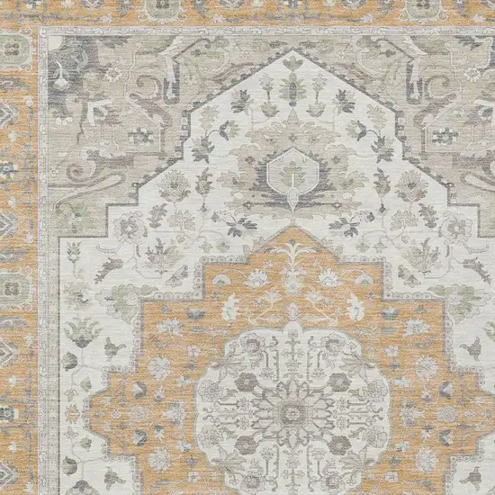 Peach And Gold Oriental Washable Indoor Outdoor Area Rug Photo 4