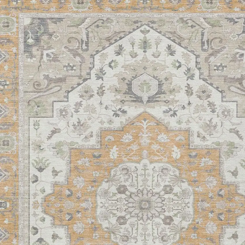 Peach And Gold Oriental Washable Indoor Outdoor Area Rug Photo 4