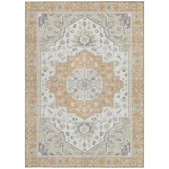 Peach And Gold Oriental Washable Indoor Outdoor Area Rug Photo 3