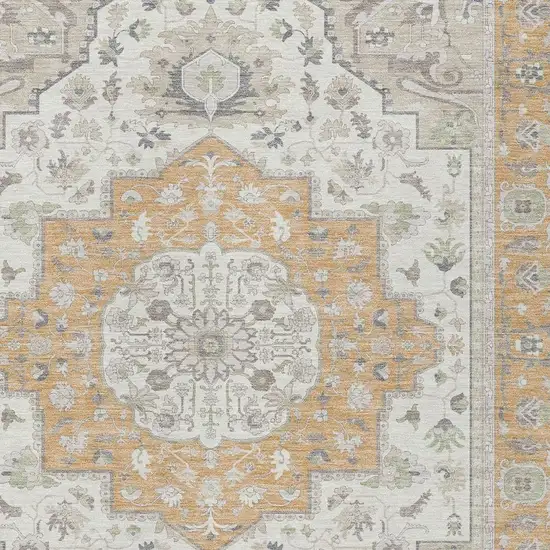 Peach And Gold Oriental Washable Indoor Outdoor Area Rug Photo 4