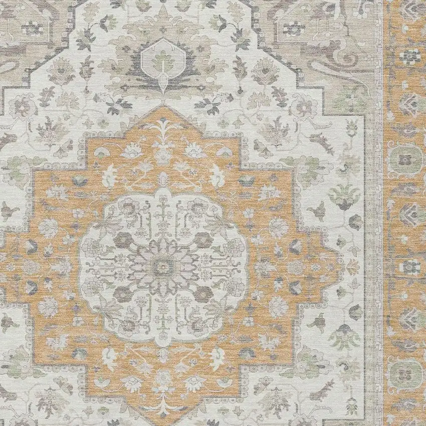 Peach And Gold Oriental Washable Indoor Outdoor Area Rug Photo 4