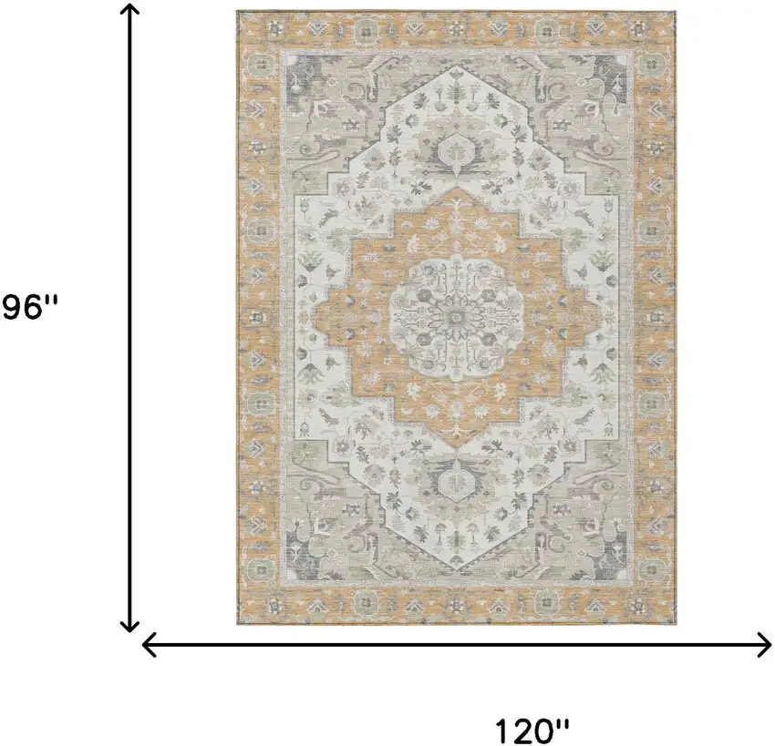 Peach And Gold Oriental Washable Indoor Outdoor Area Rug Photo 9