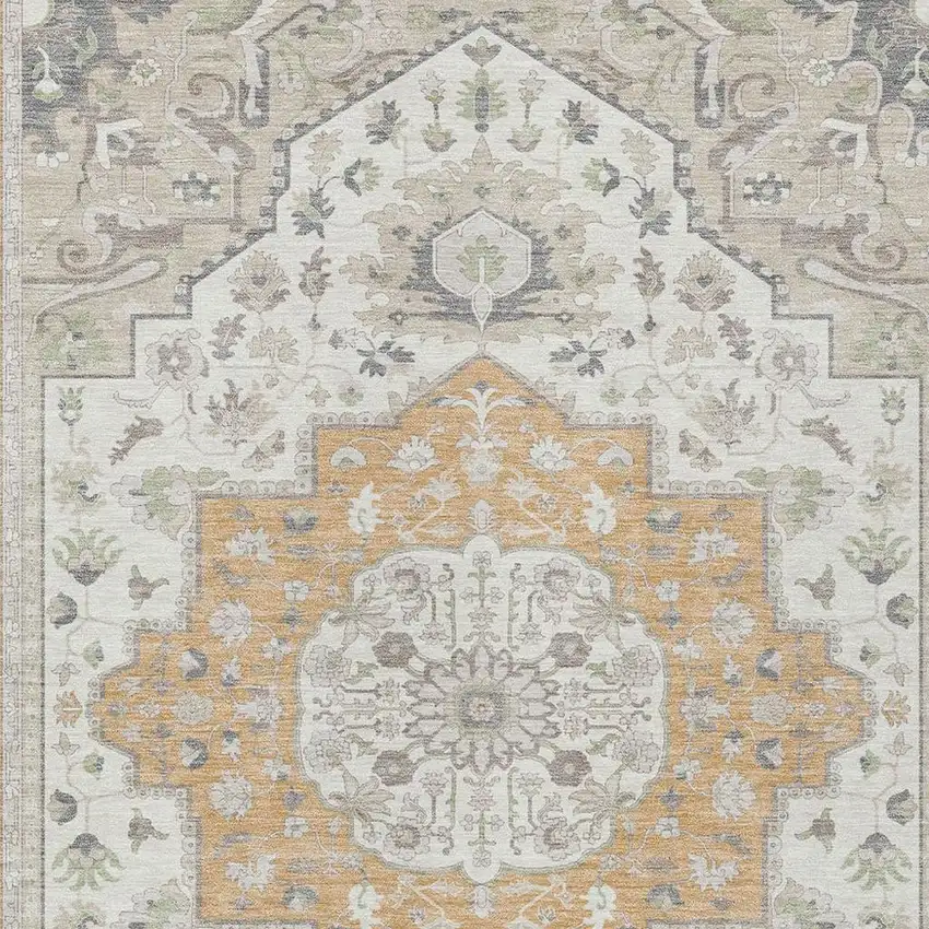 Peach And Gold Oriental Washable Indoor Outdoor Area Rug Photo 5