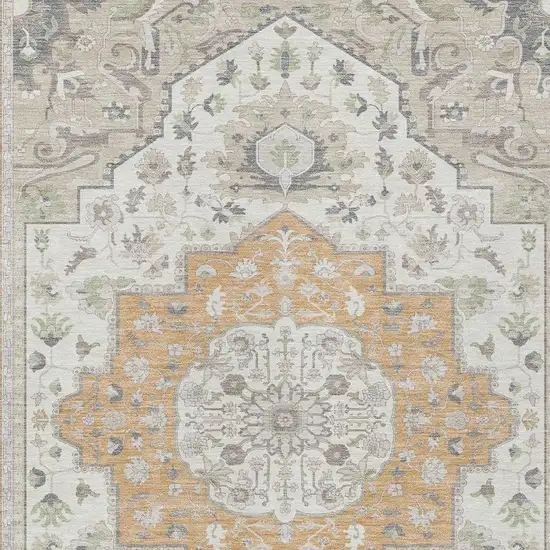 Peach And Gold Oriental Washable Indoor Outdoor Area Rug Photo 5