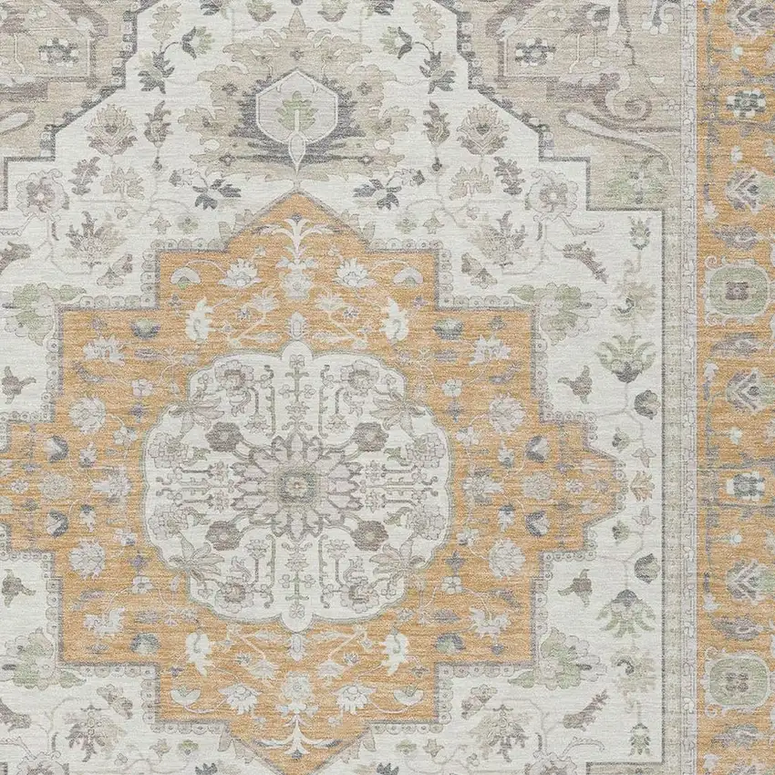 Peach And Gold Oriental Washable Indoor Outdoor Area Rug Photo 3