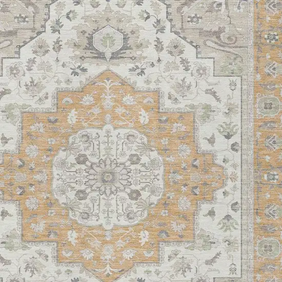 Peach And Gold Oriental Washable Indoor Outdoor Area Rug Photo 3