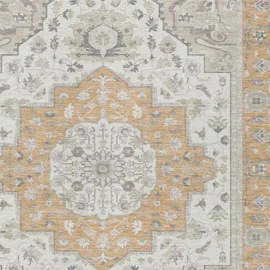 Peach And Gold Oriental Washable Indoor Outdoor Area Rug Photo 3